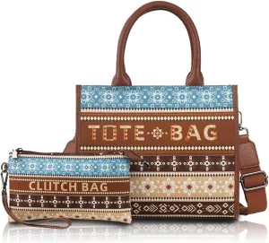 Bohemian 2pcs Tote & Purse Set Large Capacity Canvas Handbag Vintage Crossbody Shoulder Bag for Women Perfect for Travel