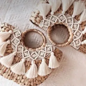 Bohemian Crochet and Tassel Straw Tote