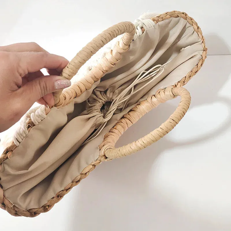 Bohemian Crochet and Tassel Straw Tote