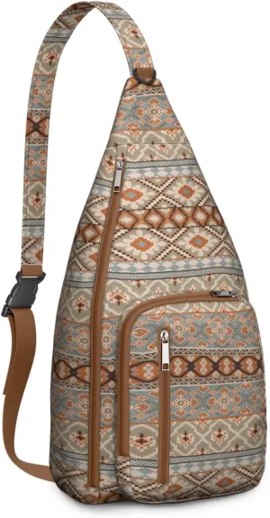 Bohemian Crossbody Bag Daypack for Women Men Lightweight Vintage Tribal Waterproof Sling Bag Backpack Hiking Cycling Sports