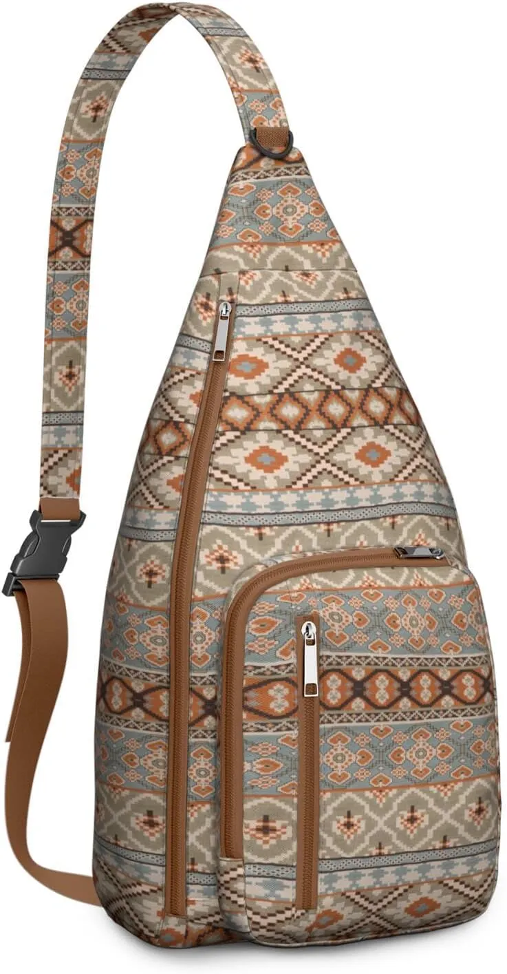 Bohemian Crossbody Bag Daypack for Women Men Lightweight Vintage Tribal Waterproof Sling Bag Backpack Hiking Cycling Sports