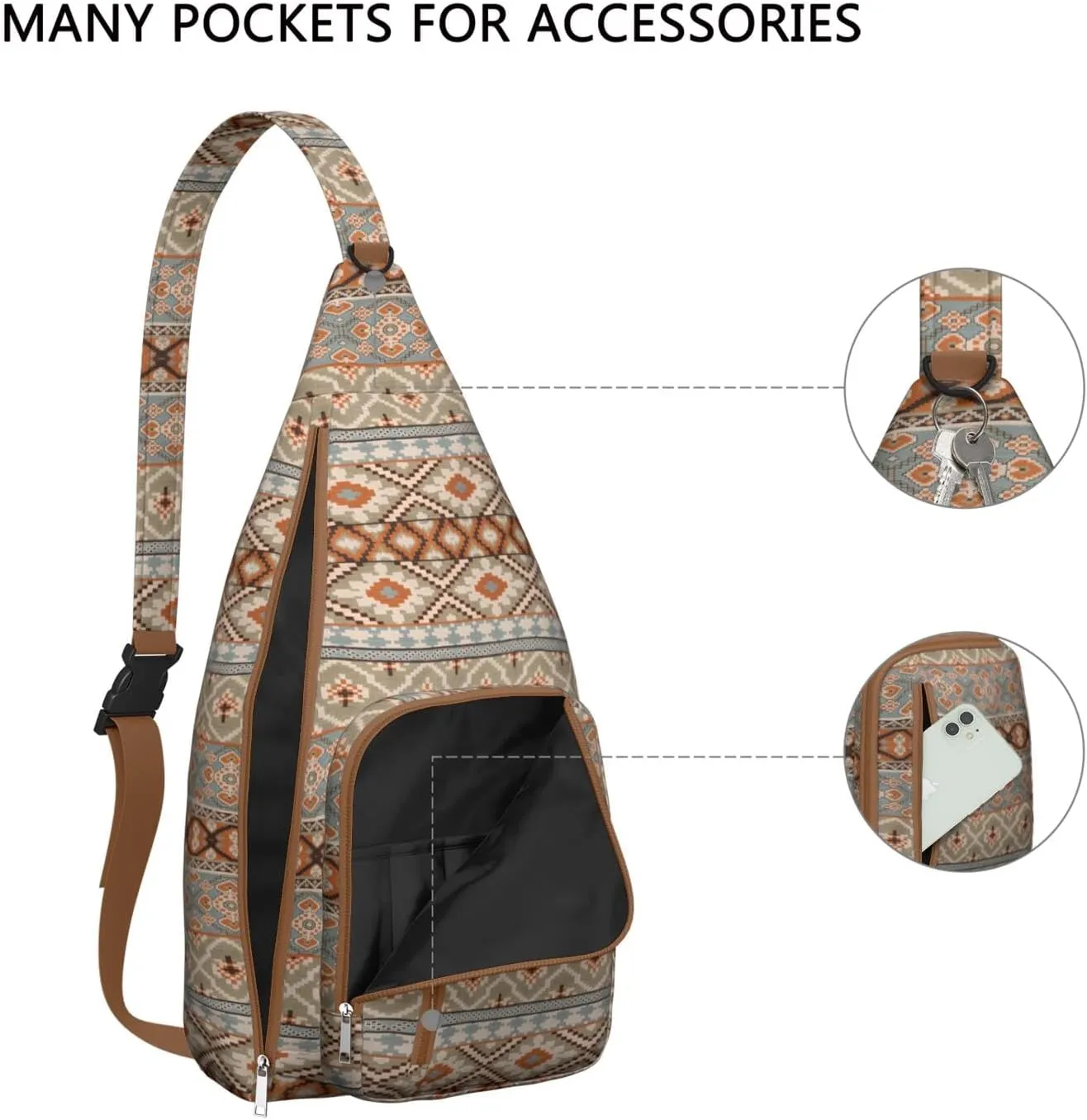 Bohemian Crossbody Bag Daypack for Women Men Lightweight Vintage Tribal Waterproof Sling Bag Backpack Hiking Cycling Sports
