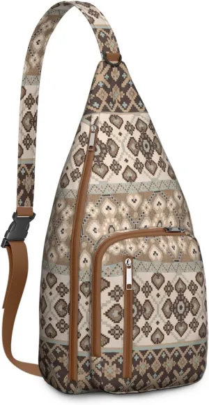 Bohemian Crossbody Bag Daypack for Women Men Lightweight Vintage Tribal Waterproof Sling Bag Backpack Hiking Cycling Sports