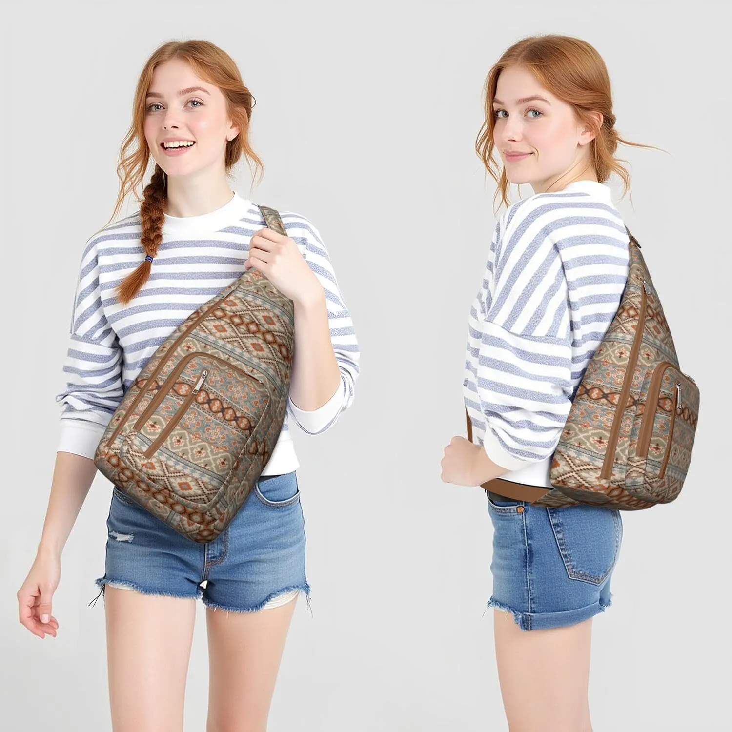 Bohemian Crossbody Bag Daypack for Women Men Lightweight Vintage Tribal Waterproof Sling Bag Backpack Hiking Cycling Sports