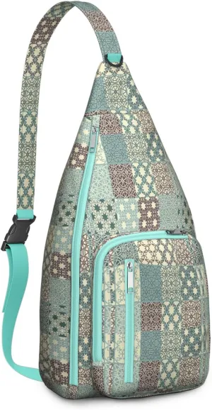 Bohemian Crossbody Bag Daypack for Women Men Lightweight Vintage Tribal Waterproof Sling Bag Backpack Hiking Cycling Sports