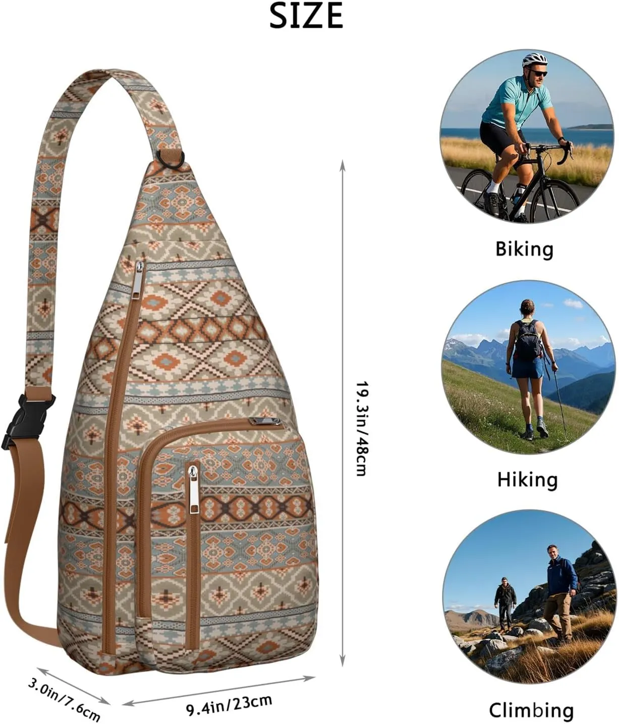 Bohemian Crossbody Bag Daypack for Women Men Lightweight Vintage Tribal Waterproof Sling Bag Backpack Hiking Cycling Sports