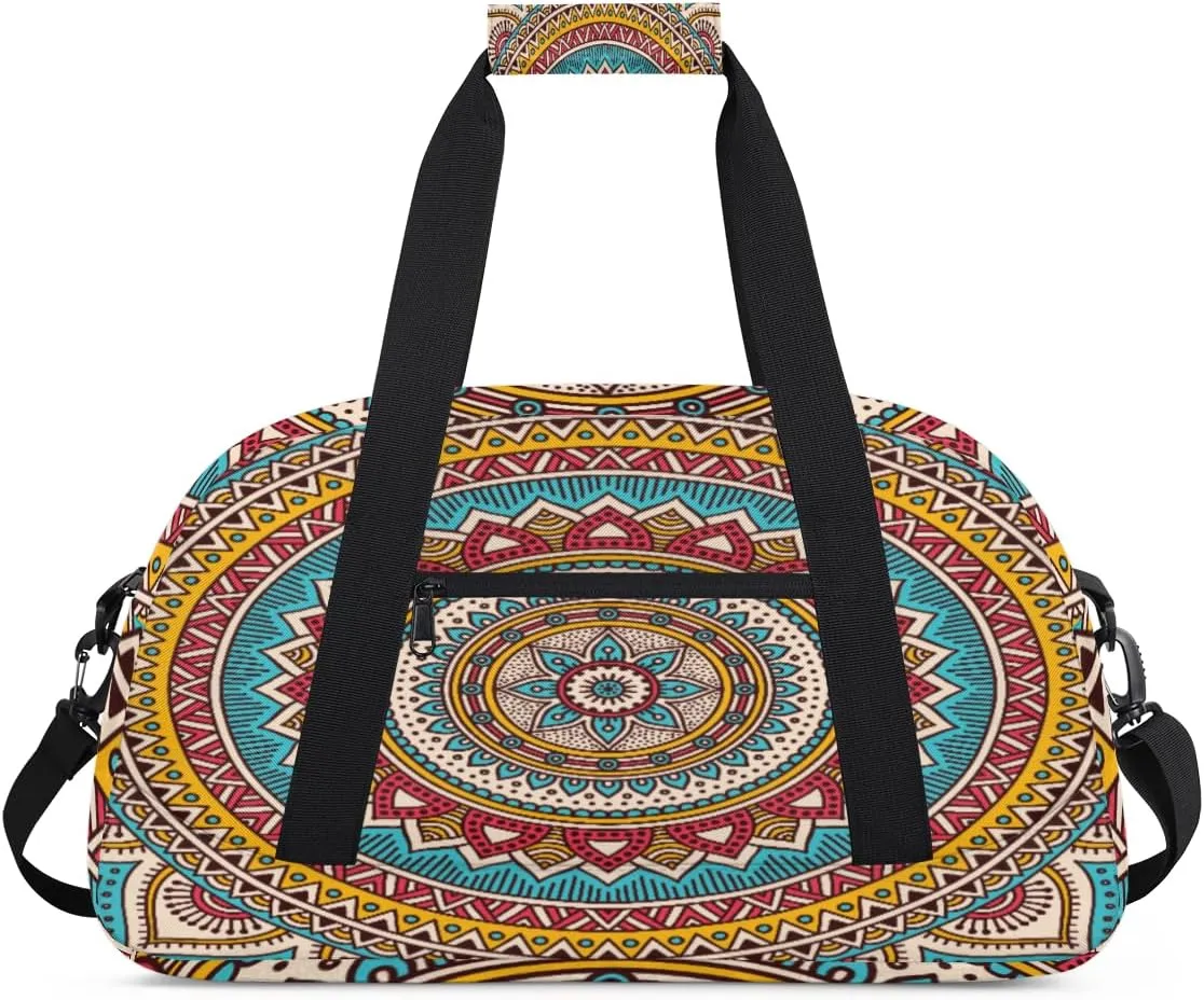 Bohemian Ethnic Gym Duffel Bag for Men Women Retro Mandala Sports Tote Bag with Adjustable Shoulder Strap for Dance Gymnastics Traveling Outdoor Camping Overnight Stay