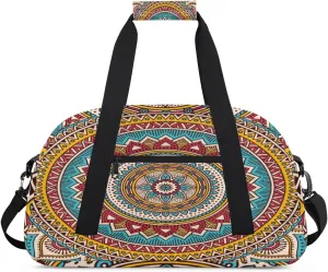 Bohemian Ethnic Gym Duffel Bag for Men Women Retro Mandala Sports Tote Bag with Adjustable Shoulder Strap for Dance Gymnastics Traveling Outdoor Camping Overnight Stay