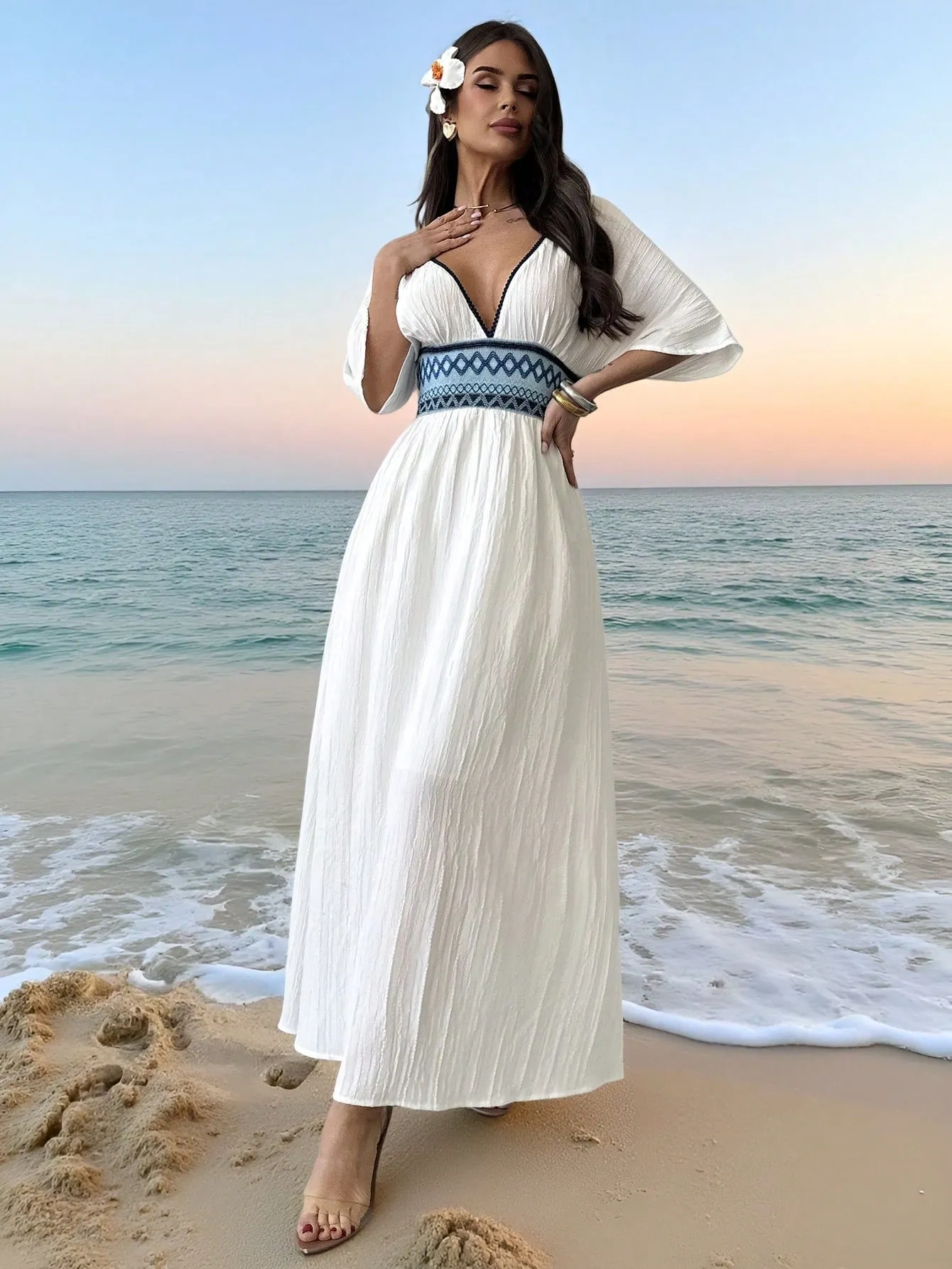 Bohemian Firerie request) White (Available Flawless Women's V-Neck Problem-free return upon