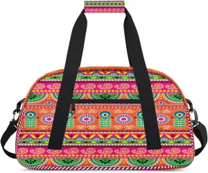 Bohemian Gym Duffel Bag for Men Women Ethnic Pattern Sports Tote Bag with Adjustable Shoulder Strap for Dance Gymnastics Traveling Outdoor Camping Overnight Stay