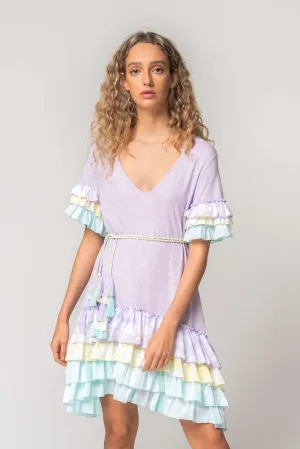 Bohemian Ruffle Dress Lilac - Ruffle Sleeve T-Shirt Dress Tulip