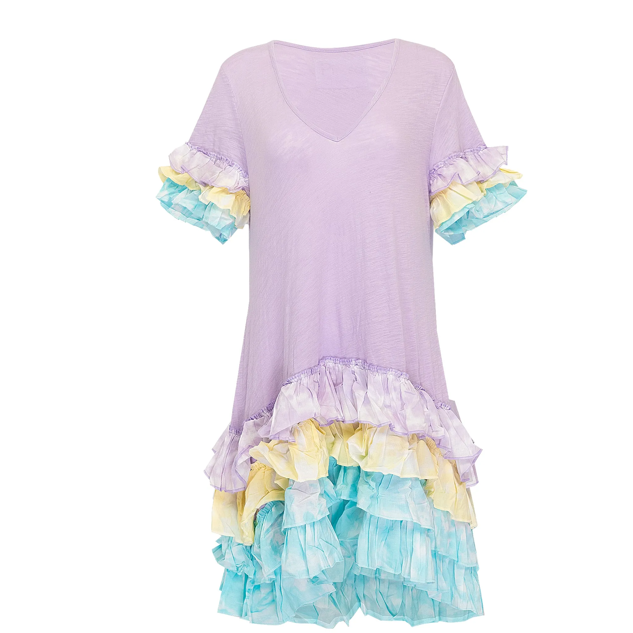 Bohemian Ruffle Dress Lilac - Ruffle Sleeve T-Shirt Dress Tulip
