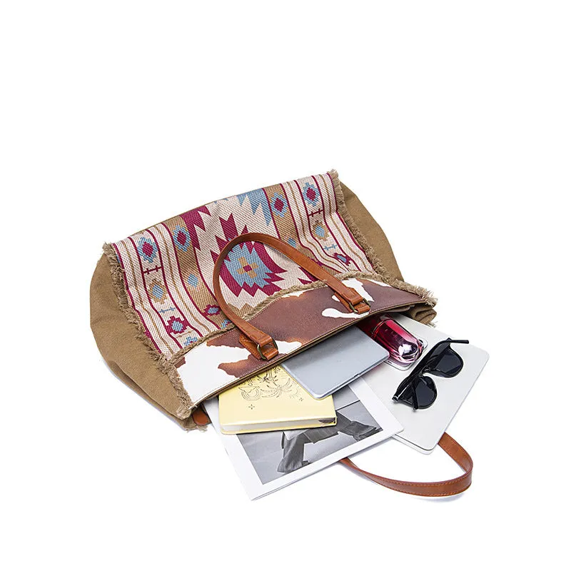Bohemian Striped Canvas Embroidery Tote
