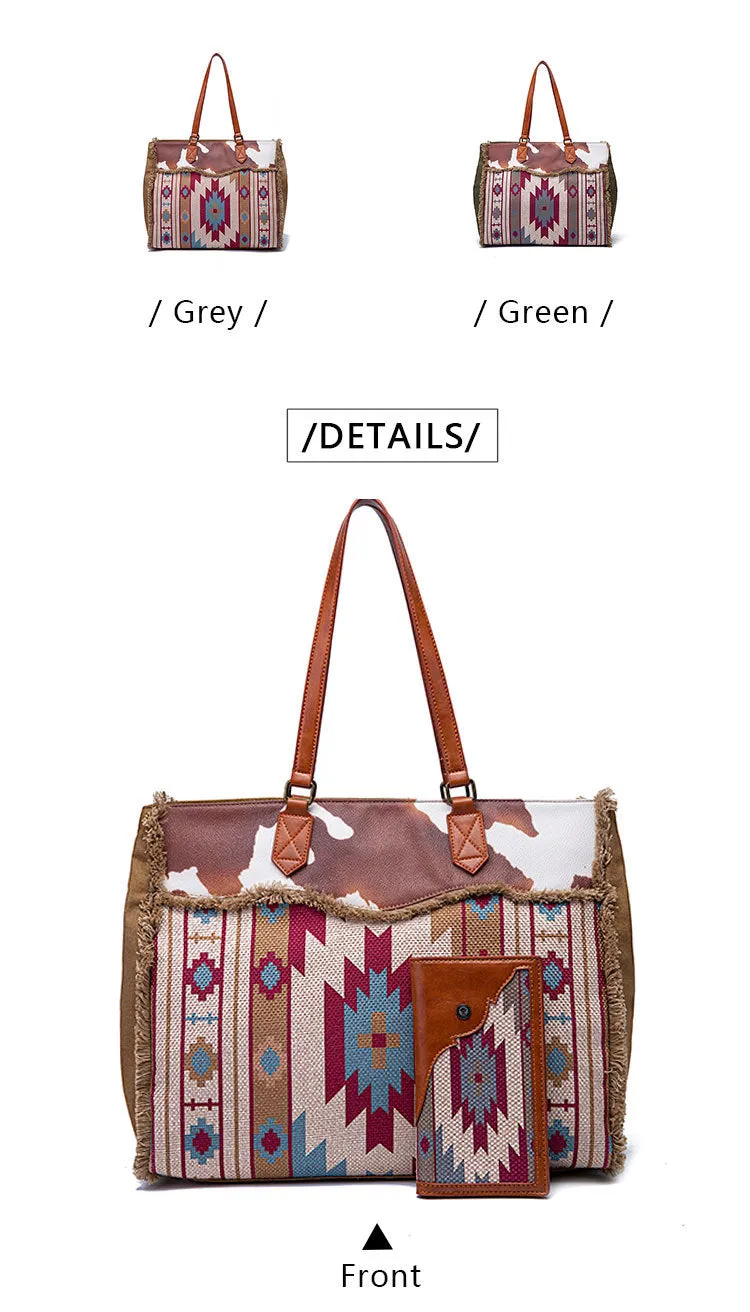 Bohemian Striped Canvas Embroidery Tote