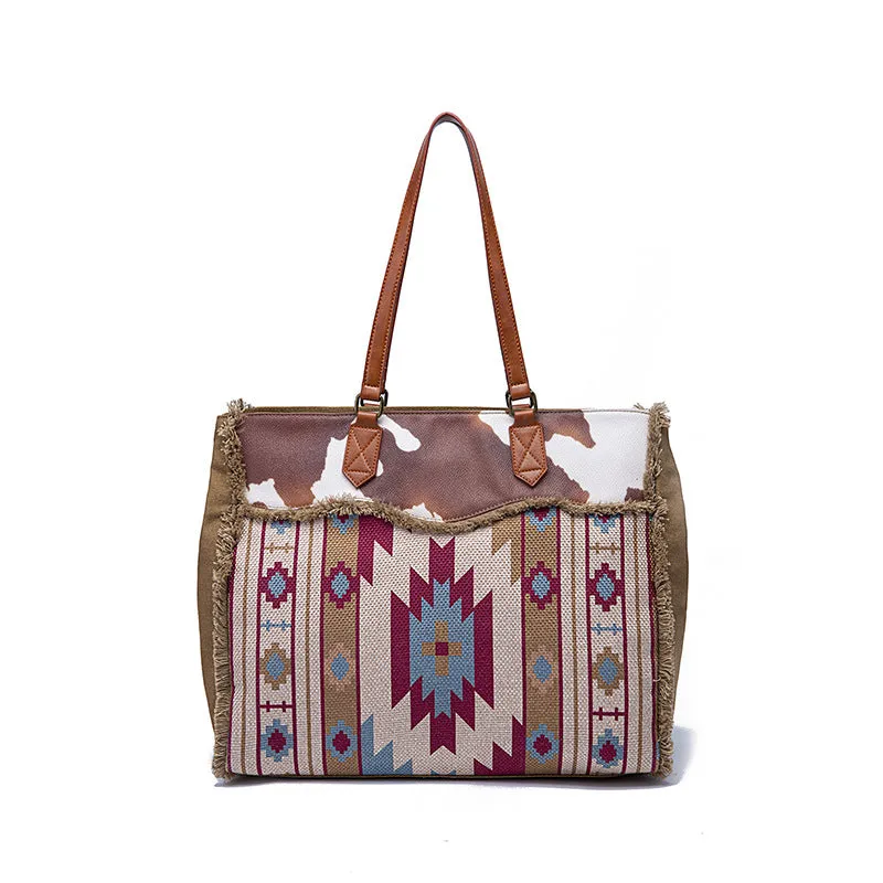Bohemian Striped Canvas Embroidery Tote