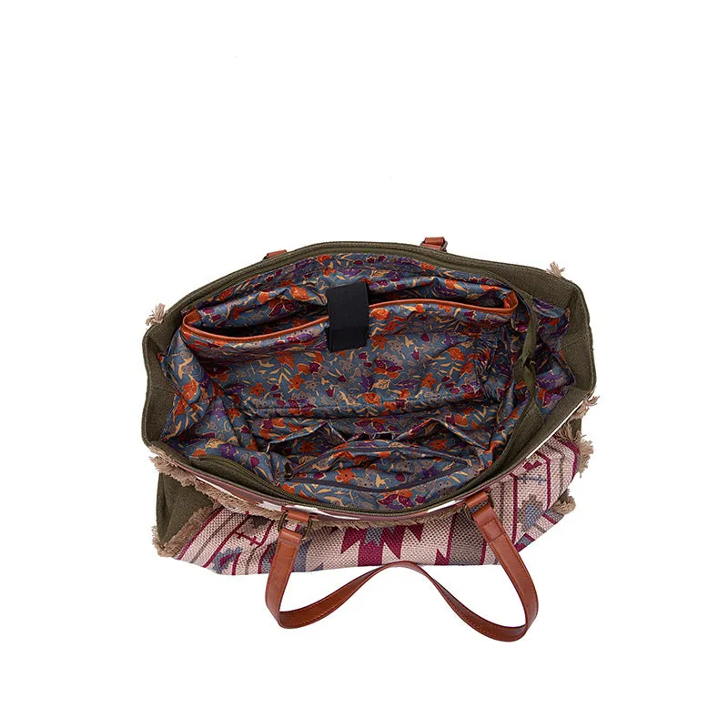 Bohemian Striped Canvas Embroidery Tote