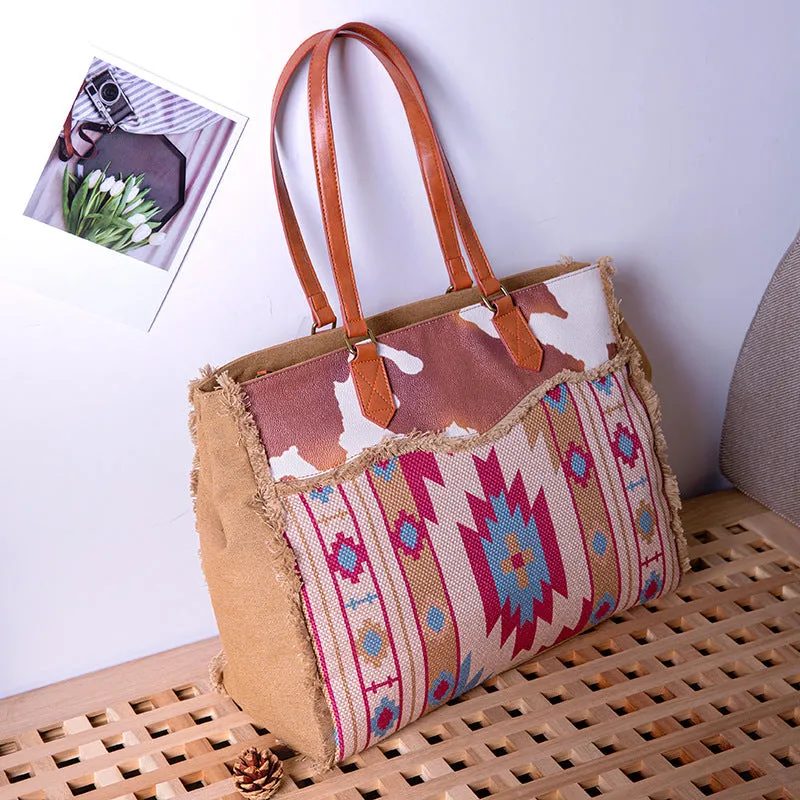 Bohemian Striped Canvas Embroidery Tote