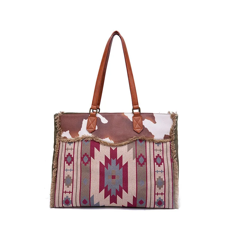 Bohemian Striped Canvas Embroidery Tote