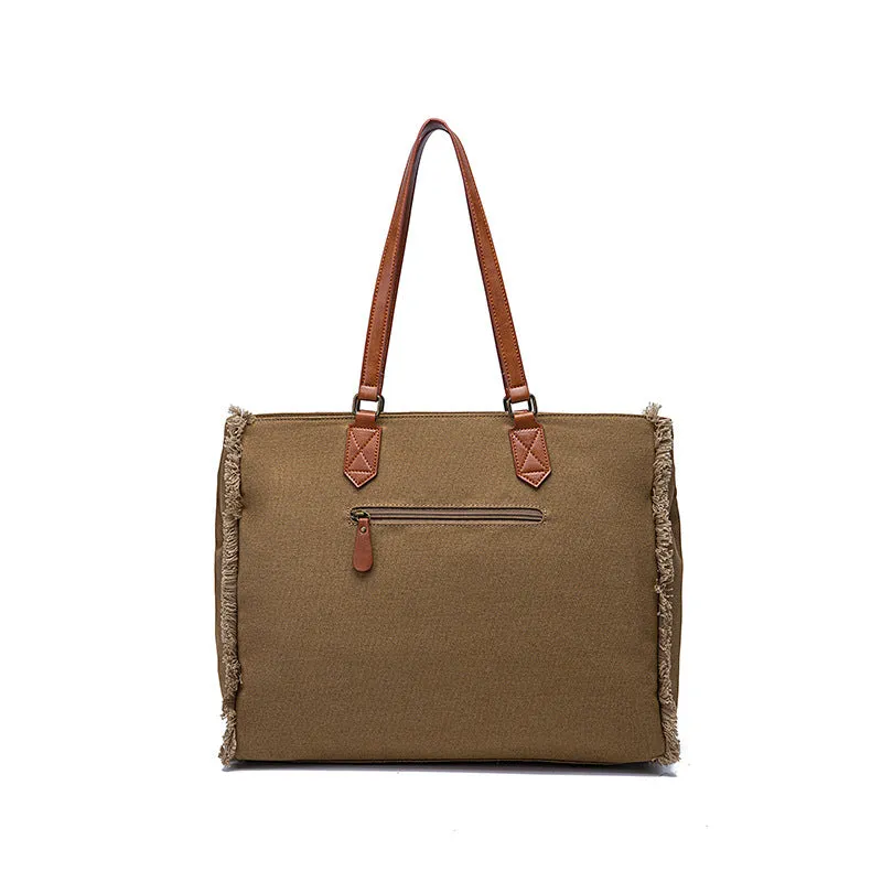 Bohemian Striped Canvas Embroidery Tote