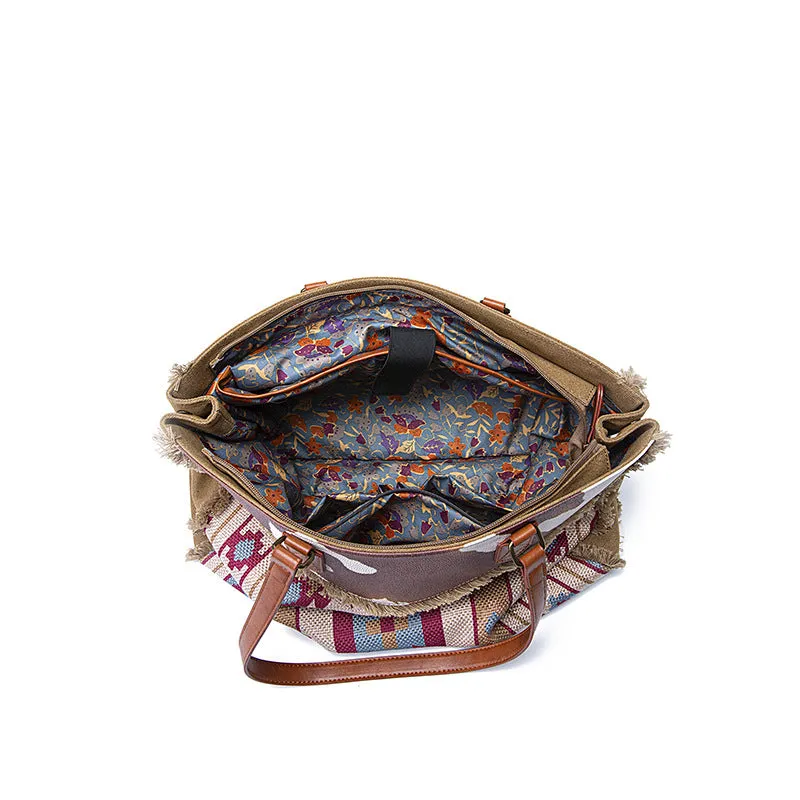 Bohemian Striped Canvas Embroidery Tote