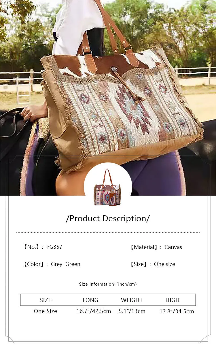 Bohemian Striped Canvas Embroidery Tote
