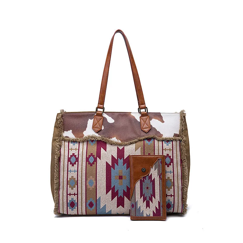 Bohemian Striped Canvas Embroidery Tote