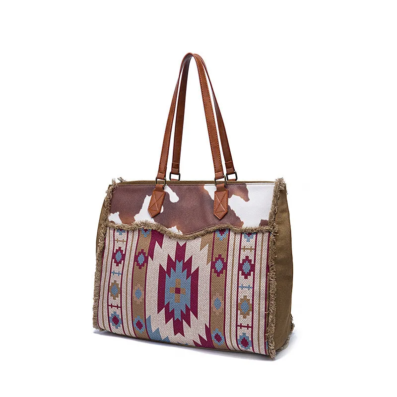 Bohemian Striped Canvas Embroidery Tote