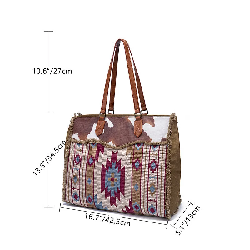 Bohemian Striped Canvas Embroidery Tote