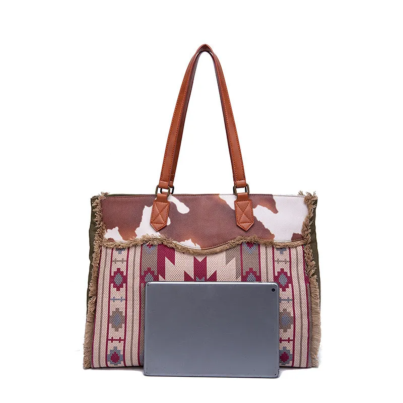 Bohemian Striped Canvas Embroidery Tote