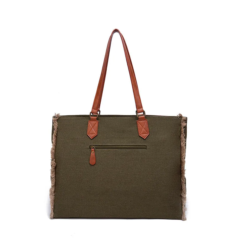 Bohemian Striped Canvas Embroidery Tote