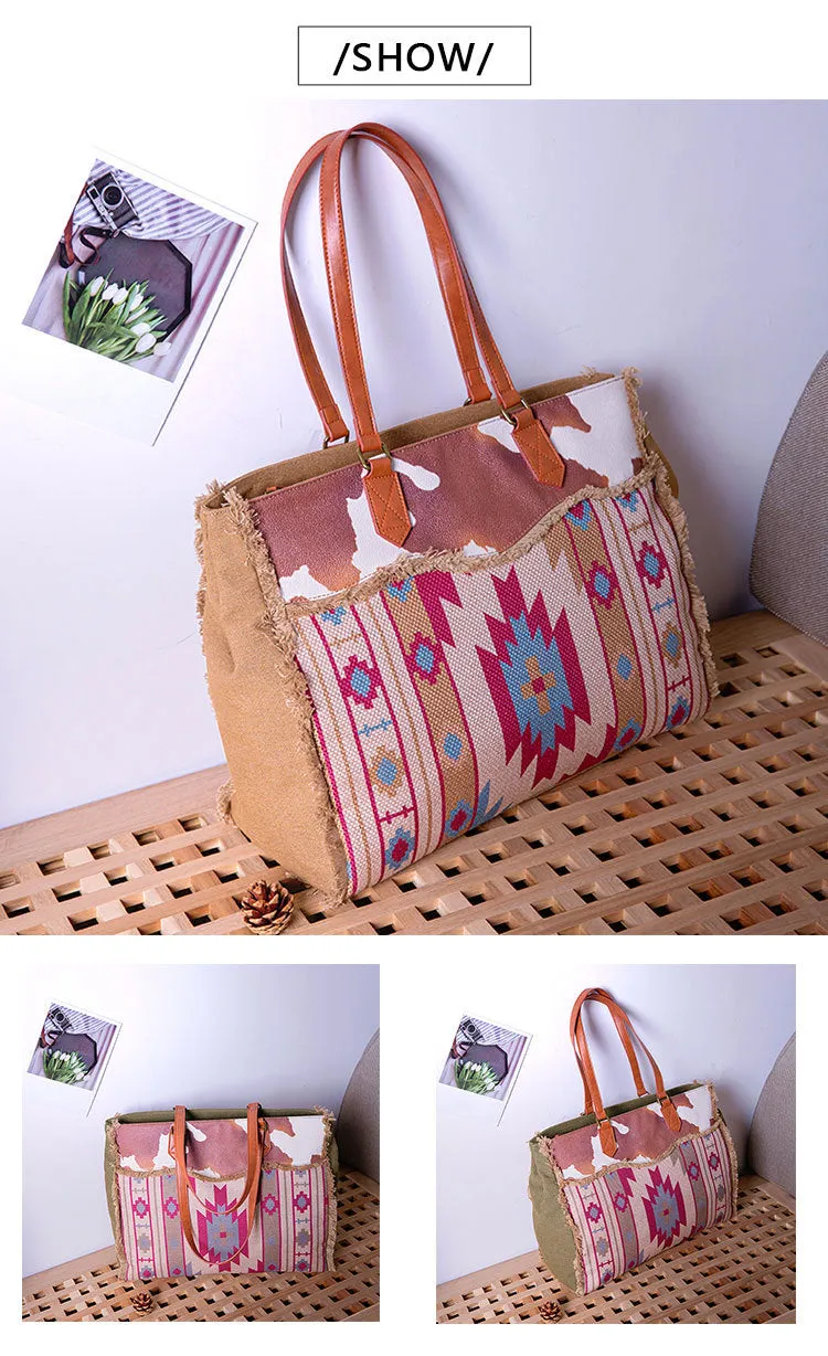 Bohemian Striped Canvas Embroidery Tote