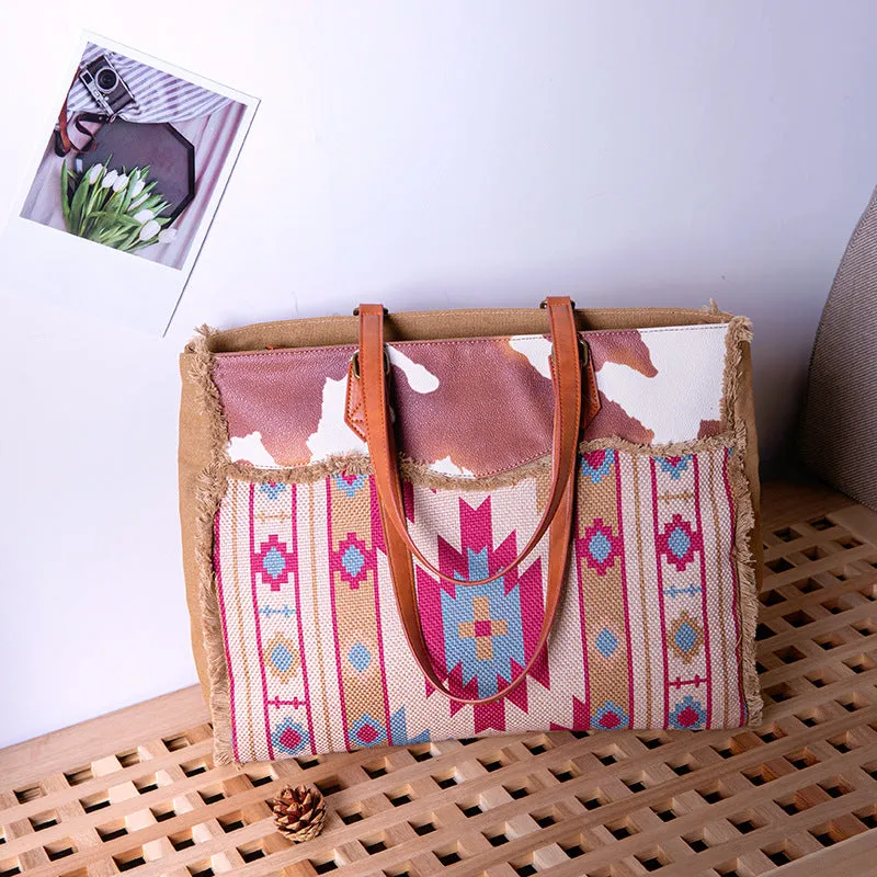 Bohemian Striped Canvas Embroidery Tote