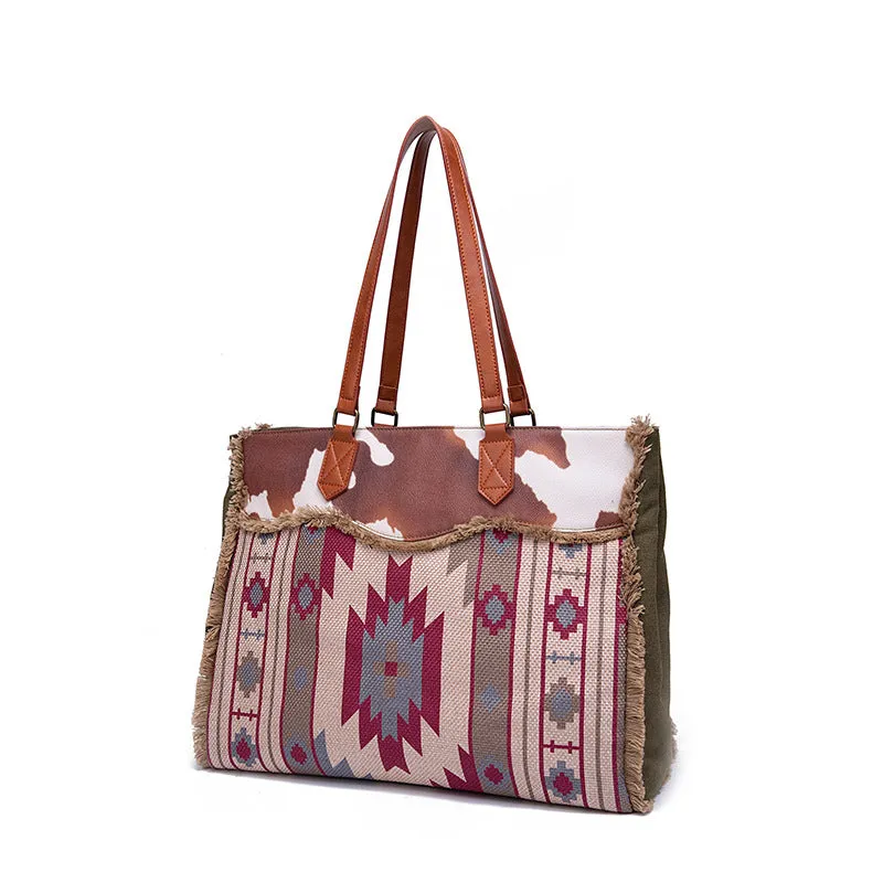 Bohemian Striped Canvas Embroidery Tote
