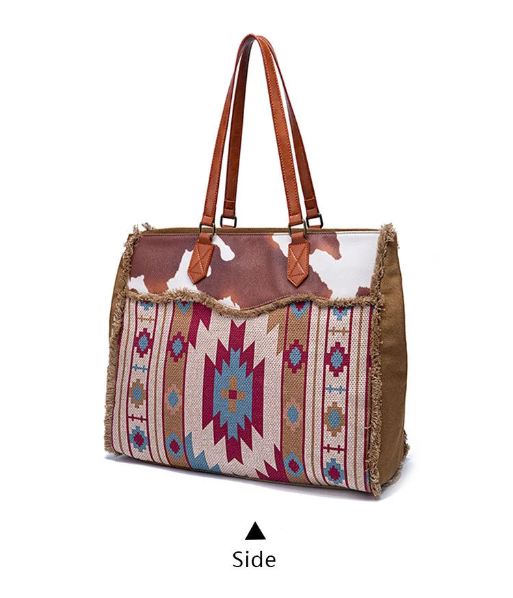 Bohemian Striped Canvas Embroidery Tote