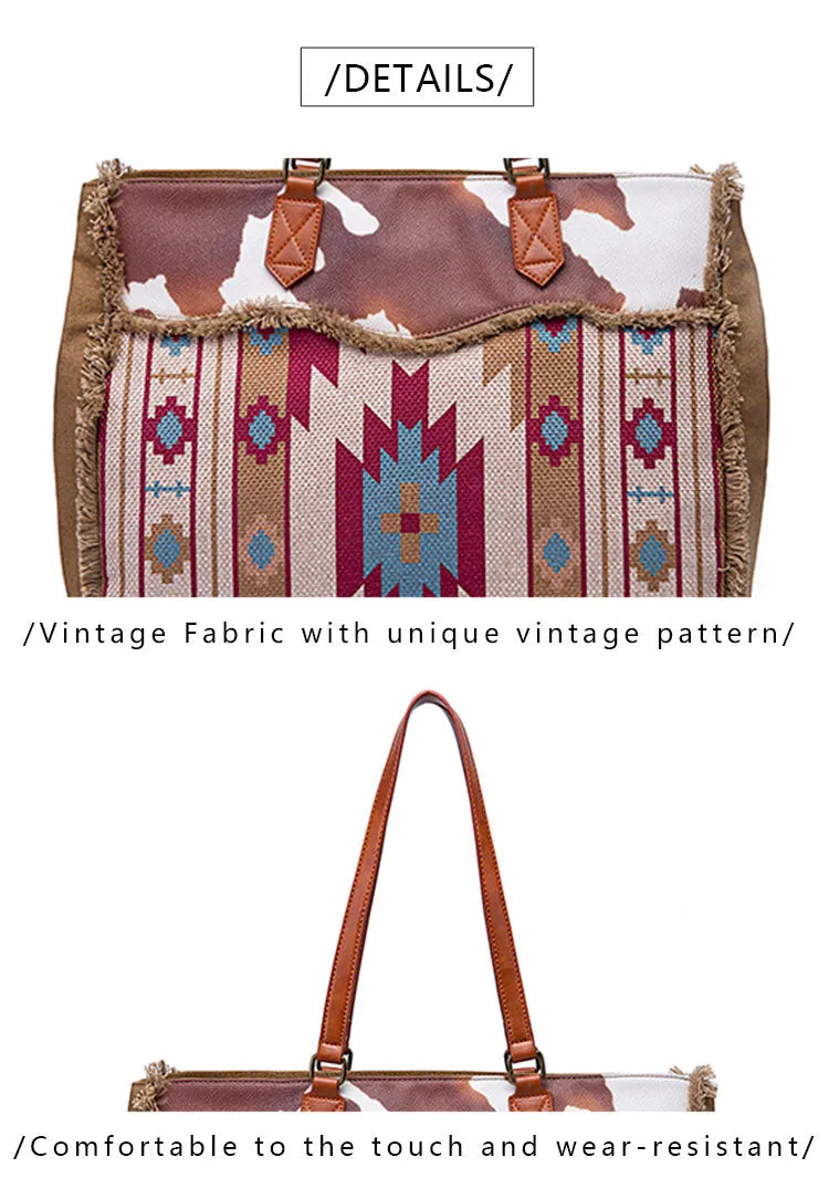 Bohemian Striped Canvas Embroidery Tote