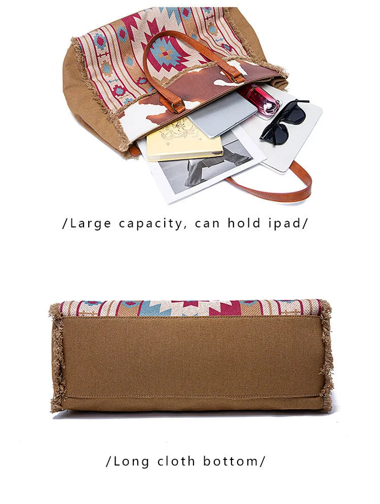Bohemian Striped Canvas Embroidery Tote