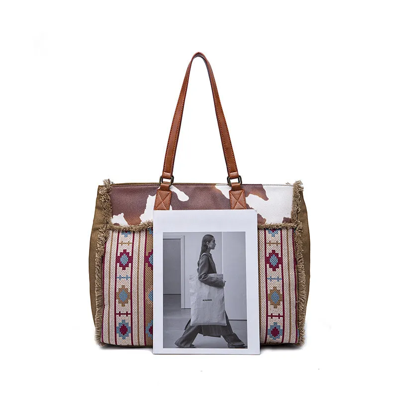 Bohemian Striped Canvas Embroidery Tote