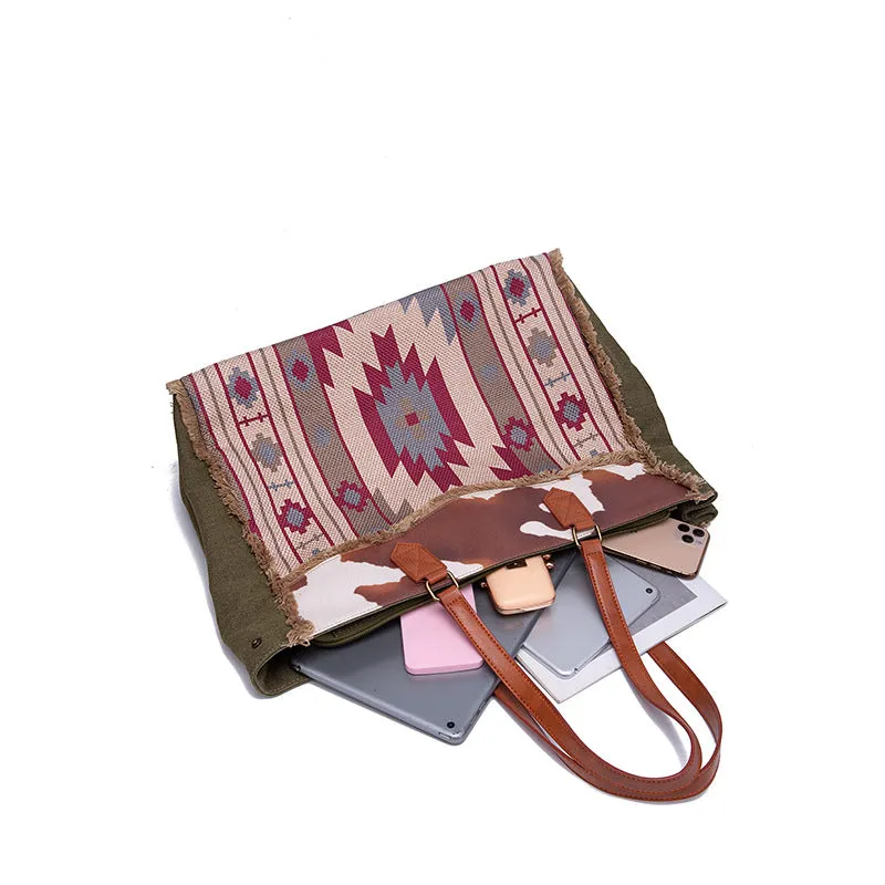Bohemian Striped Canvas Embroidery Tote