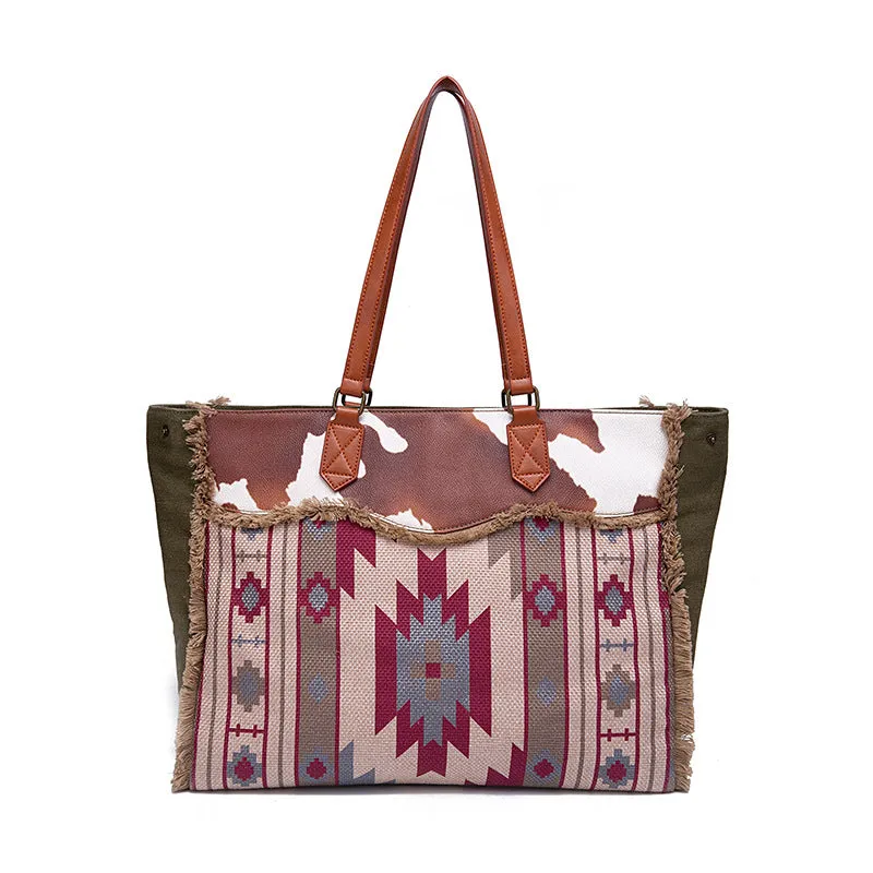 Bohemian Striped Canvas Embroidery Tote