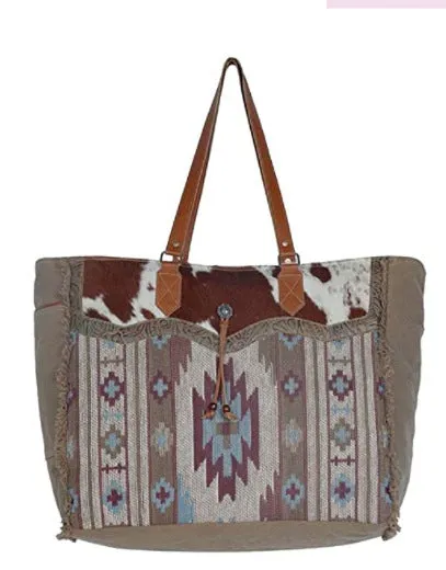 Bohemian Striped Canvas Embroidery Tote