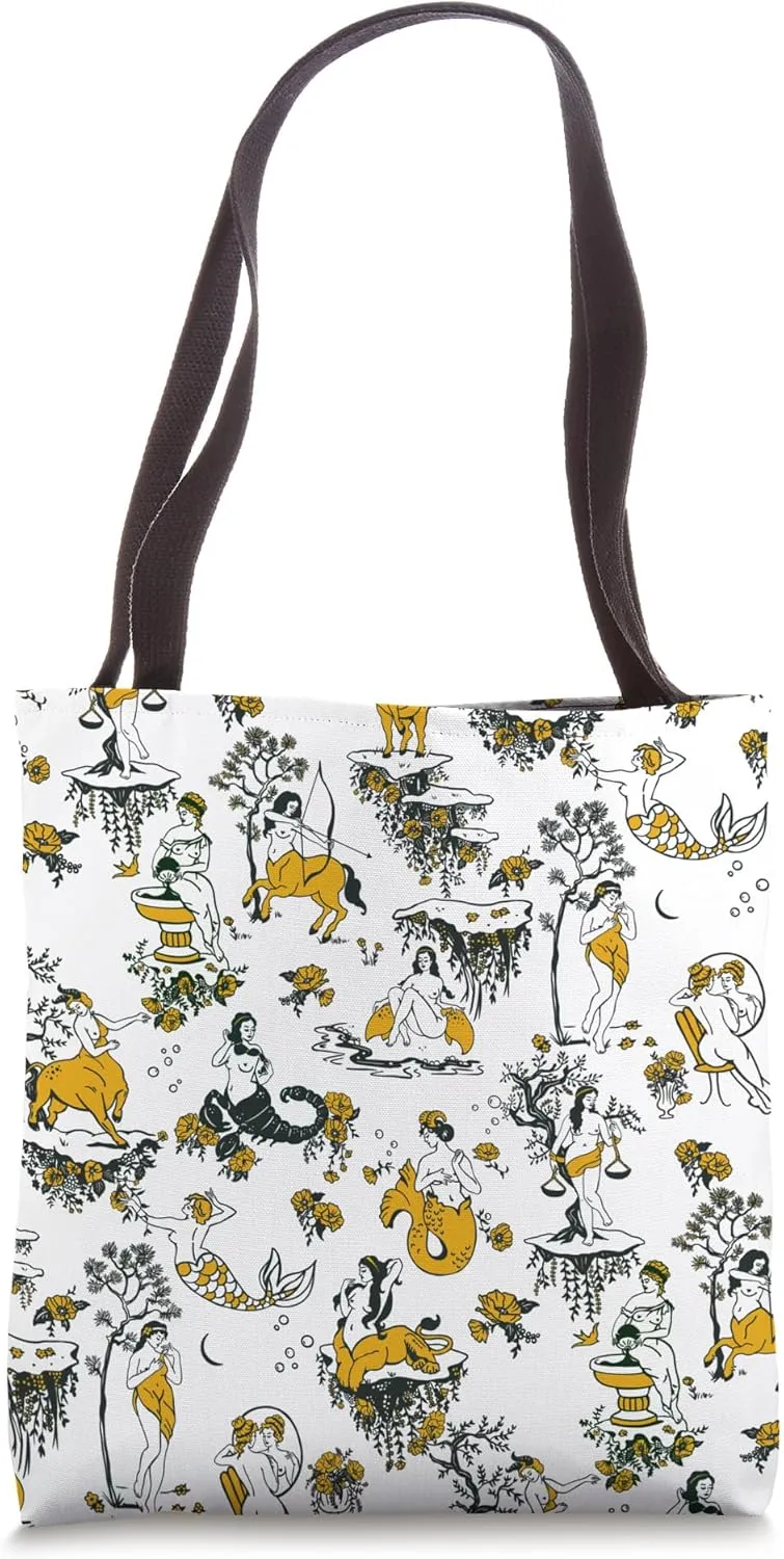 Boho Fate, Destiny, Zodiac Horoscope Astrology Toile Pattern Tote Bag