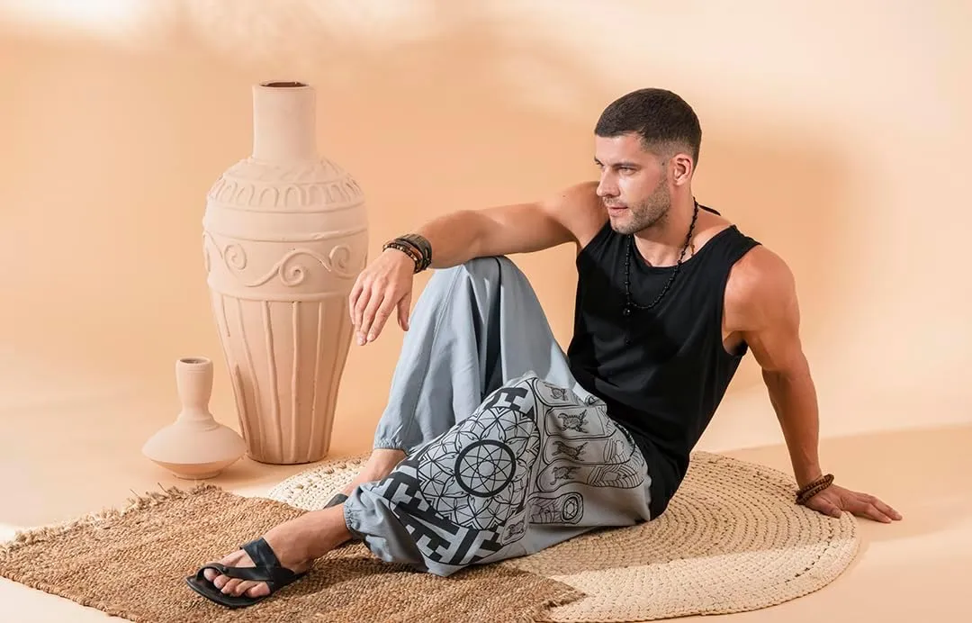 Boho Pants Elastic Ankle Harem for Men, Oversized Exercise Pajama Jogger Loose Boho Aladdin Pant