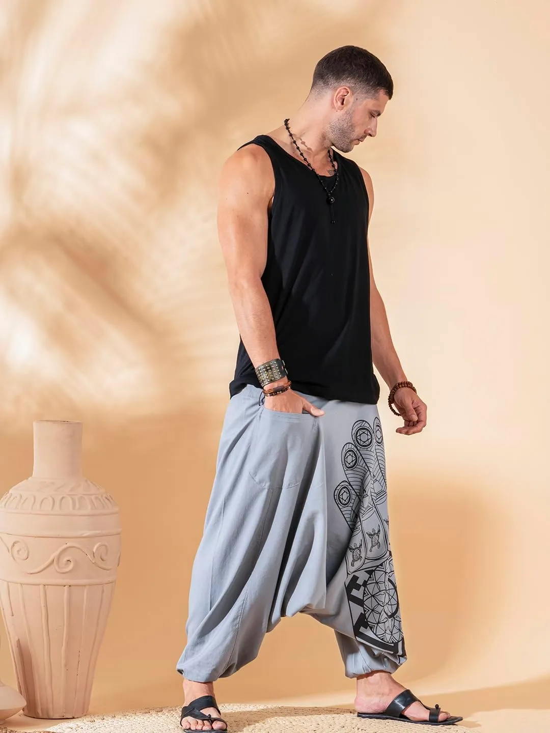 Boho Pants Elastic Ankle Harem for Men, Oversized Exercise Pajama Jogger Loose Boho Aladdin Pant