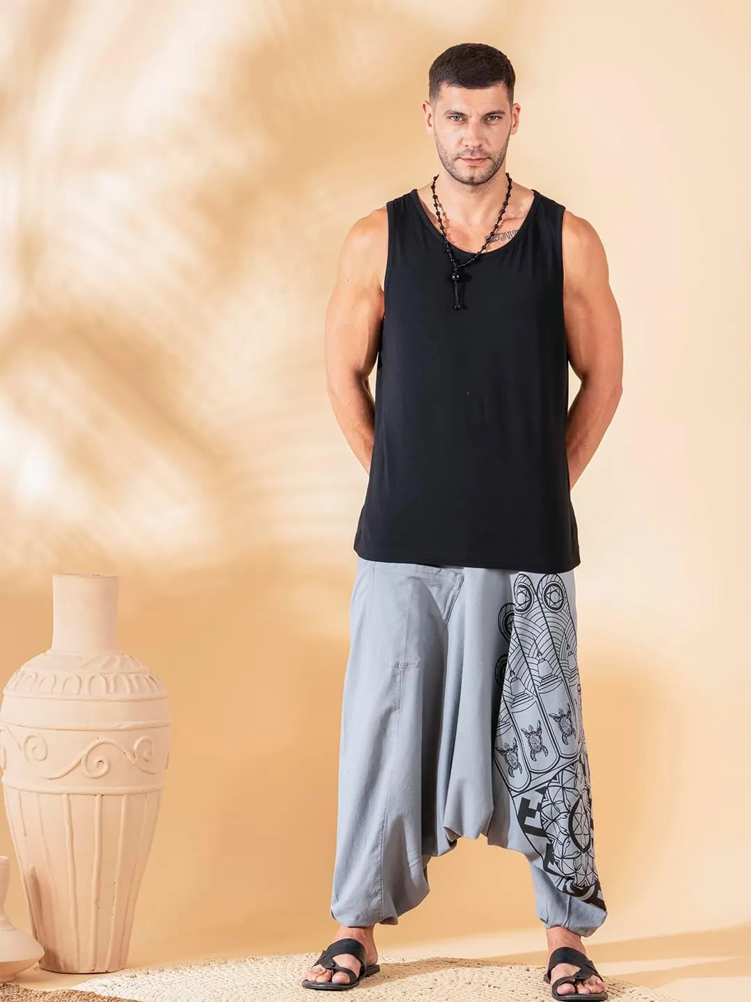 Boho Pants Elastic Ankle Harem for Men, Oversized Exercise Pajama Jogger Loose Boho Aladdin Pant