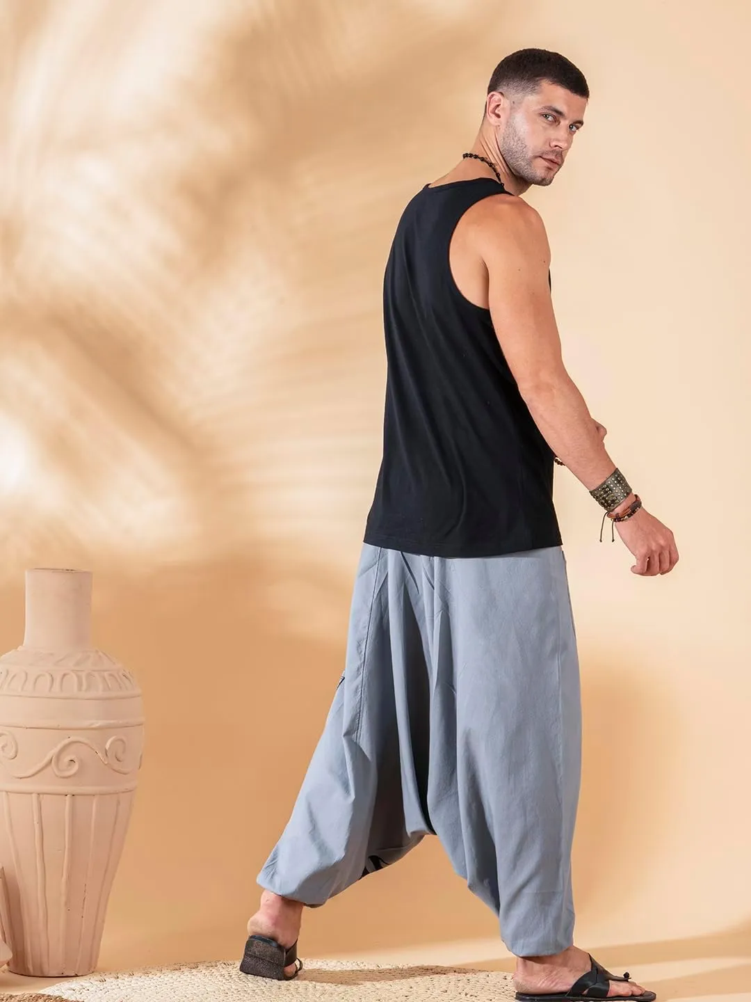 Boho Pants Elastic Ankle Harem for Men, Oversized Exercise Pajama Jogger Loose Boho Aladdin Pant