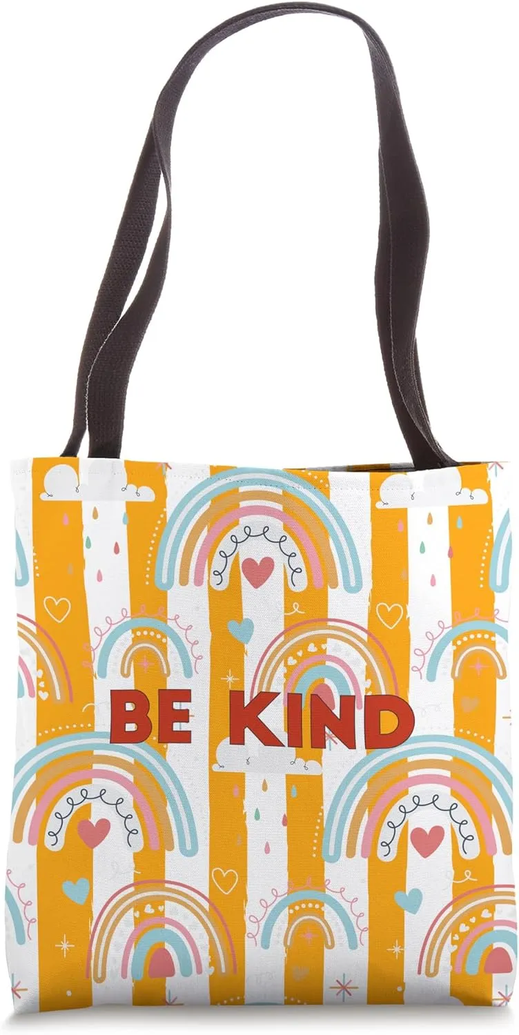 Boho Rainbow Decor Aesthetic Be Kind Minimalist Hearths Tote Bag
