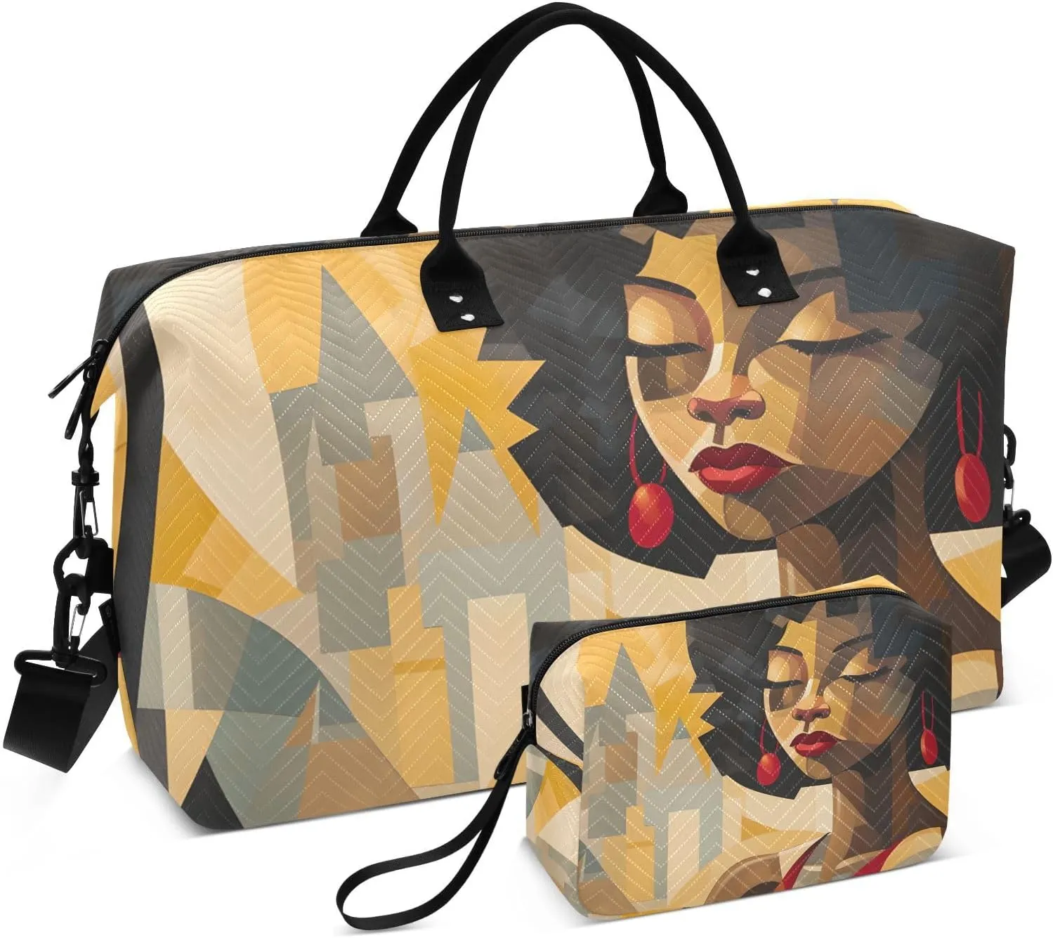 Bolaz Duffle Bag for Travel-Art Egypt Woman Pattern9，Weekender Overnight Bag with Wet Pocket for Women，Large Carry On Airport Bag with Toiletry Bag for Travel, Business Trips, Sports