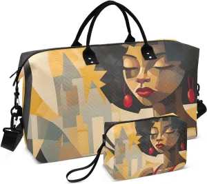 Bolaz Duffle Bag for Travel-Art Egypt Woman Pattern9，Weekender Overnight Bag with Wet Pocket for Women，Large Carry On Airport Bag with Toiletry Bag for Travel, Business Trips, Sports