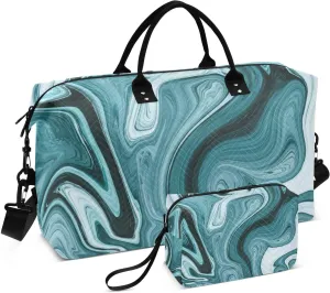Bolaz Duffle Bag for Travel-Blue Marble Opal Fluid，Weekender Overnight Bag with Wet Pocket for Women，Large Carry On Airport Bag with Toiletry Bag for Travel, Business Trips, Sports