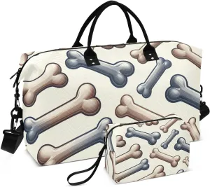 Bolaz Duffle Bag for Travel-Bone Dog Pattern，Weekender Overnight Bag with Wet Pocket for Women，Large Carry On Airport Bag with Toiletry Bag